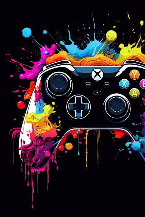 XBox Controller With A Multi Coloured Ink Splash In 2024 Retro Gaming