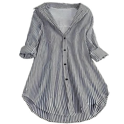 Womens Classic Striped Button Down Shirt Casual Fashion V Neck Top