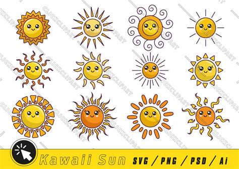 Kawaii Suns SVG Sun Clipart Sun Png Weather Cute Kawaii Sunshine Kawaii