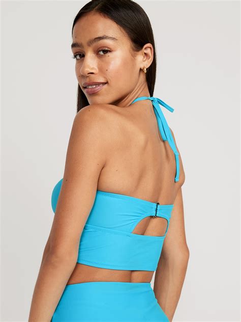 Cropped Cutout Halter Longline Bikini Swim Top Old Navy