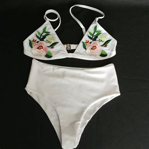 Swim Sexy White Triangle Bikini With Roses Poshmark