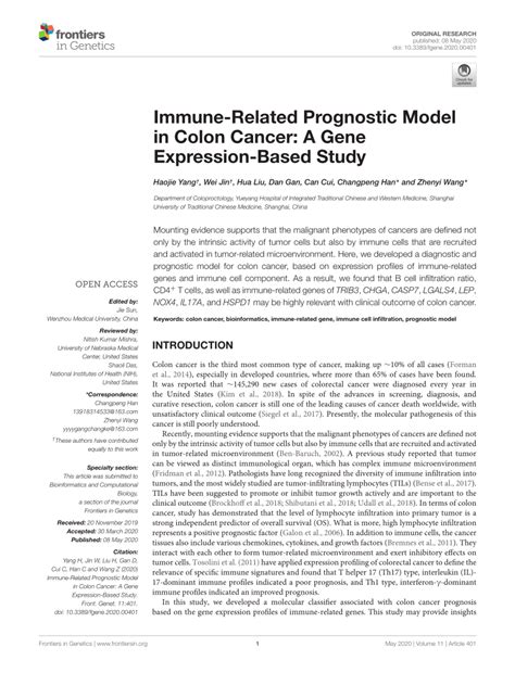 Pdf Immune Related Prognostic Model In Colon Cancer A Gene