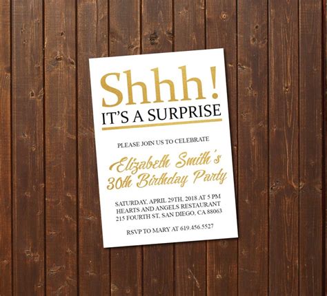 Shhh Its A Surprise Birthday Invitation Printable Gold And Etsy