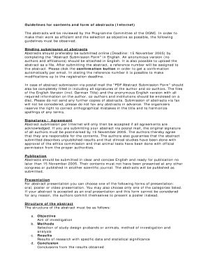 Fillable Online Guidelines For Contents And Form Of Abstracts Internet