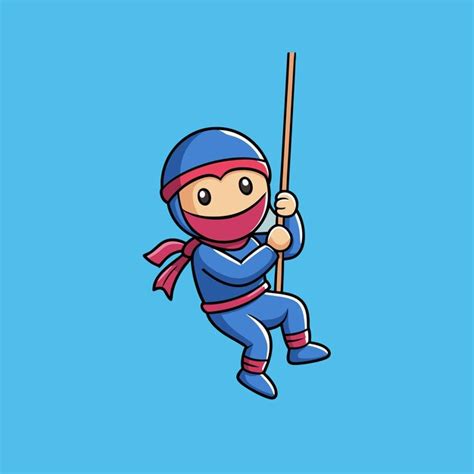 Cute Baby Ninja Fighter Holding Katana Sword Cartoon Illustration