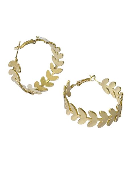 Ayesha Trendy Gold Toned Fern Leaf Metallic Hoop Earrings Jiomart