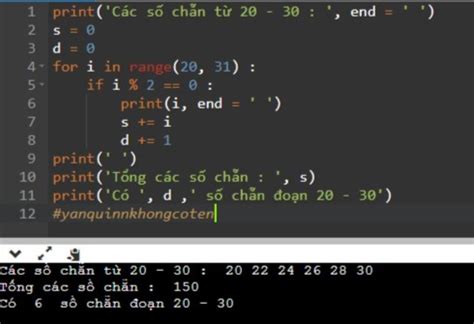 python a Viết chương trình in ra các số chẵn trong đoạn từ 20 đến 30 b