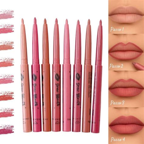 Kit 8 Lápis Contorno Labial Retrátil Macio e Pigmentado Draw Mouth Jasmyne Rosa Nude Shopee Brasil