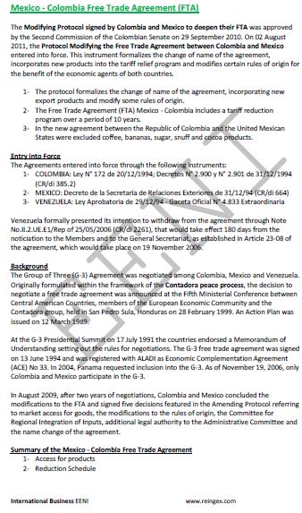 Mexico Colombia Free Trade Agreement