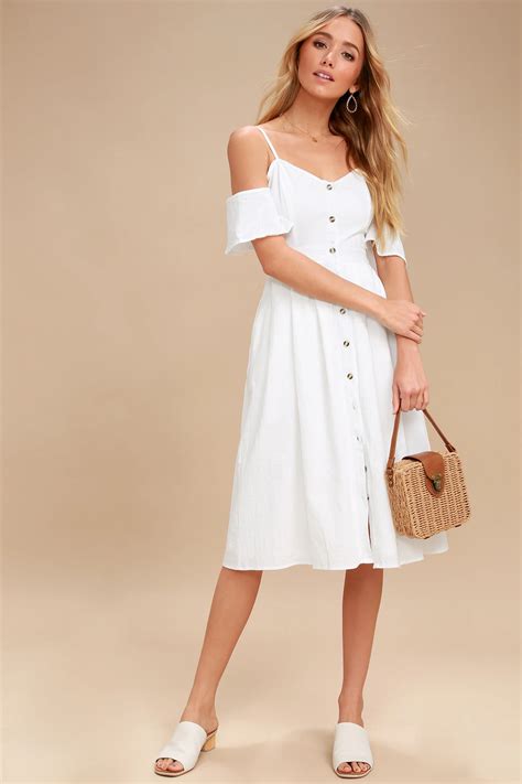 Ive Got Love White Off The Shoulder Midi Dress In 2020 Casual White