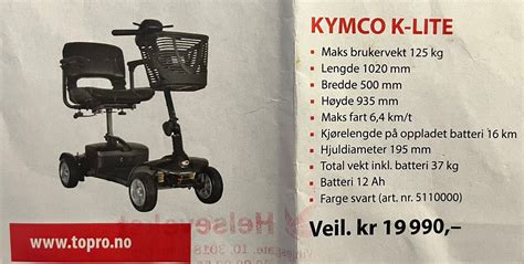 Kymco K Lite Elektrisk Rullestol Scooter Finn Torget