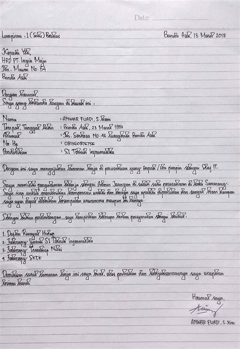 10 Contoh Surat Lamaran Kerja Tulis Tangan Yang Baik Dan Benar