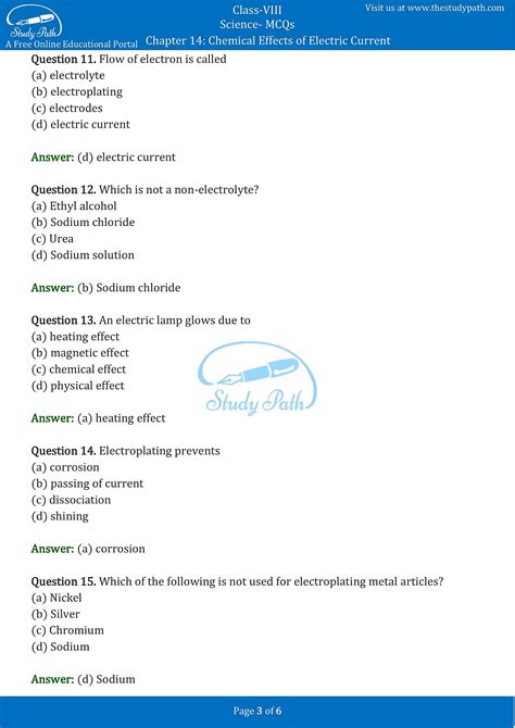 Class 8 Science Chapter 14 Chemical Effects Of Electric Current MCQ