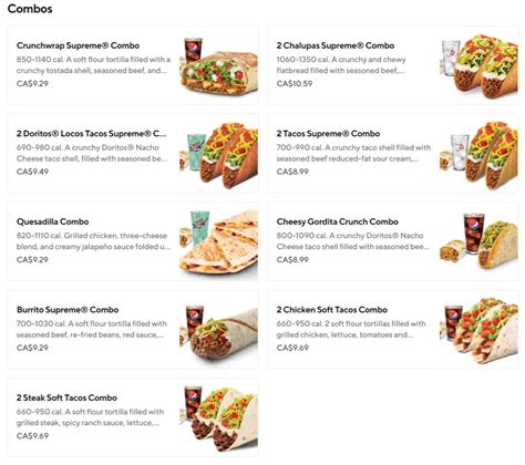 Taco Bell Menu Prices in Canada