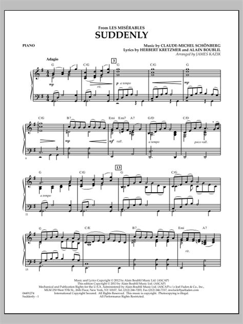 Suddenly From Les Miserables Piano By James Kazik Sheet Music For