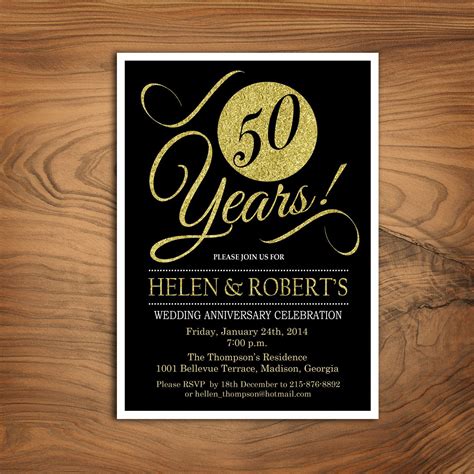 50th Wedding Anniversary Invitation Gold Black Digital Printable  50th Wedding