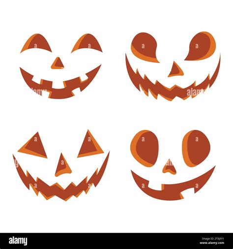 Set Of Scary Halloween Pumpkin Or Ghost Faces Vector Illustration Scary Halloween Pumpkin Faces