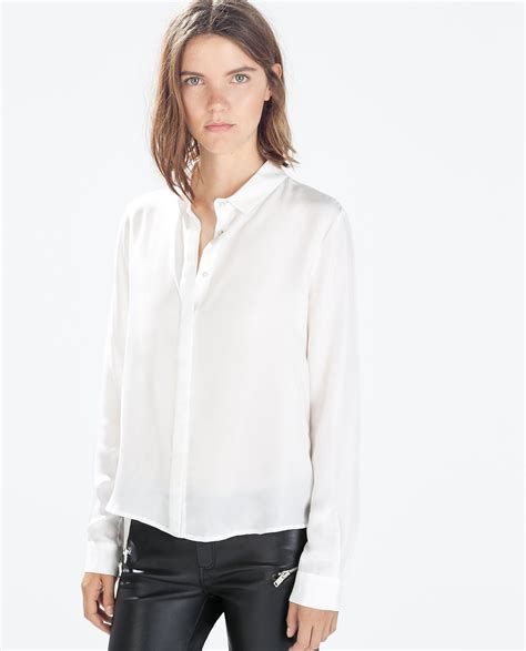 Image Of Silk Blousen With Shirt Collar From Zara Women White