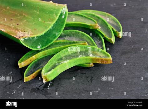 Pieces Of Aloe Vera Leaf And Its Gel High Quality Photo Stock Photo