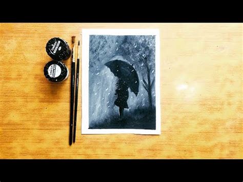 How To Paint Black And White Easy Rainy Season Scenery Drawing For