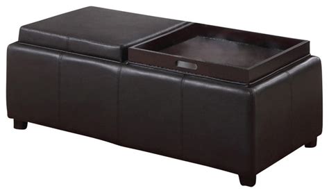 Faux Leather Storage Ottoman with Double Reversible tray - Transitional ...