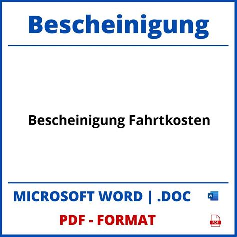 Bescheinigung Fahrtkosten Muster PDF WORD