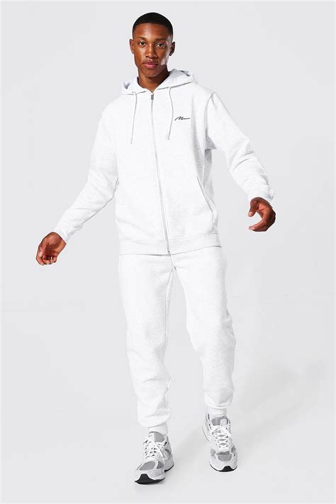 Man Signature Zip Thru Tracksuit Boohoo Uk