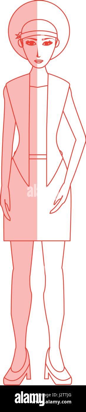 Red Silhouette Shading Cartoon Full Body Woman Brunette With Afro