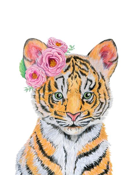 Tiger Cub Print Watercolor Print Of A Baby Tiger With A Etsy Tiger