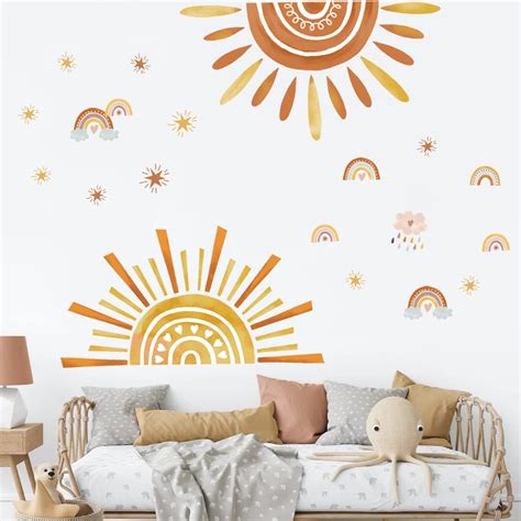 Amazon Watercolor Boho Sun Wall Decals Peel And Stick PVC Sunrise