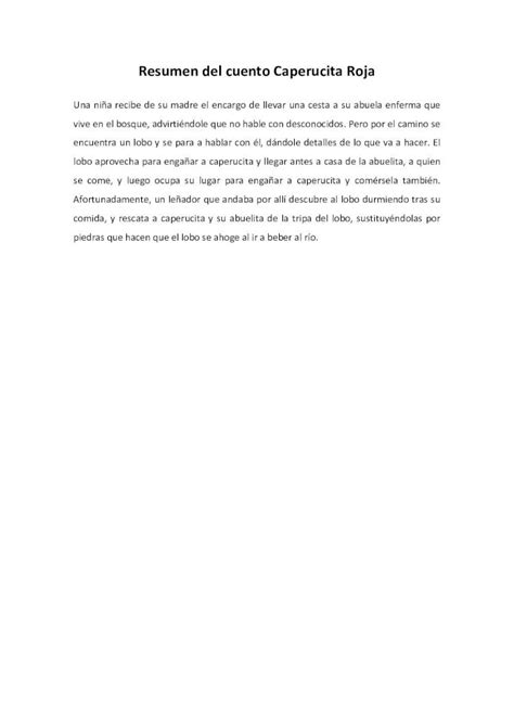 Pdf Resumen Del Cuento Caperucita Roja Milejemplos Resumen