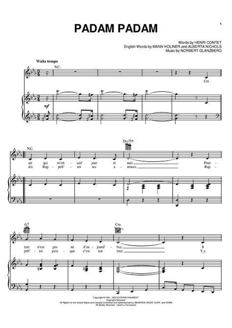 Padam Padam" Sheet Music by Edith Piaf for Piano/Vocal/Chords - Sheet Music Now