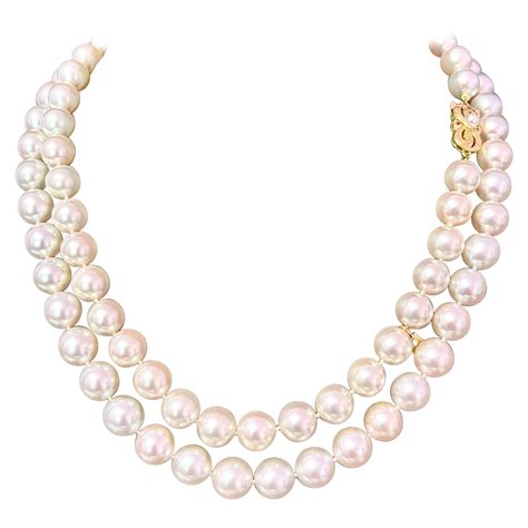 Mikimoto Estate Akoya Pearl Necklace 18k Gold Certified For Sale At