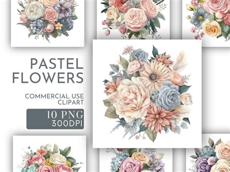 Pastel Flower Bouquet Watercolor Clipart for Commercial Use, Floral ...