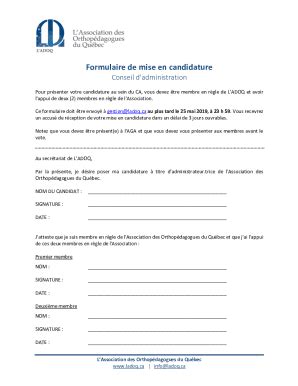 Fillable Online Formulaire De Mise En Candidature Adoq Ca Fax Email