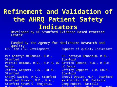 Ppt Refinement And Validation Of The Ahrq Patient Safety Indicators