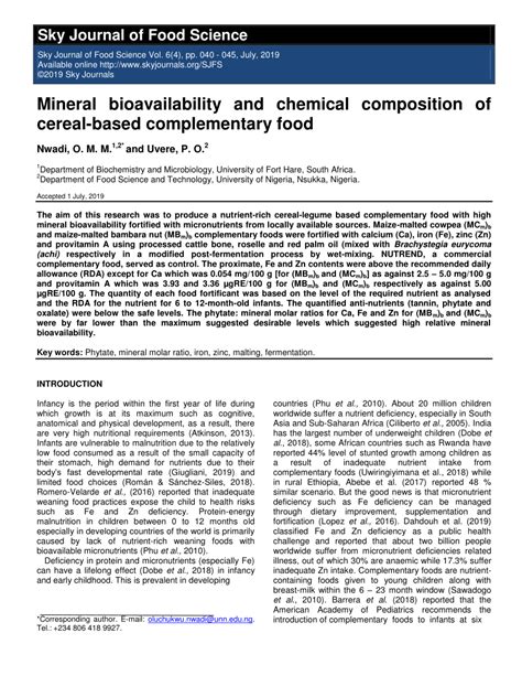 Pdf Mineral Bioavailability And Chemical Composition Of Cereal Based