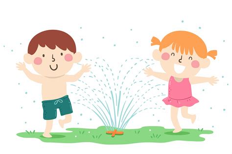 Wasser Kinder Clipart Spielen Im Wasser Sprinkler Vektor Clipart Bild