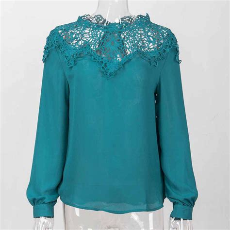 Buy Sexy Women Summer Solid Lace Hollow Out Blouse Round Neck Collar