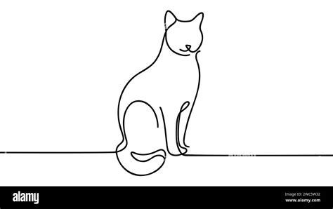 Continuous One Line Drawing Of Cat Kitten Cute Cat Single Line Art