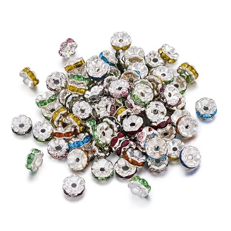 100pcs 7mm 8mm Mixed Color Rhinestone Rondelles Loose Spacer Beads