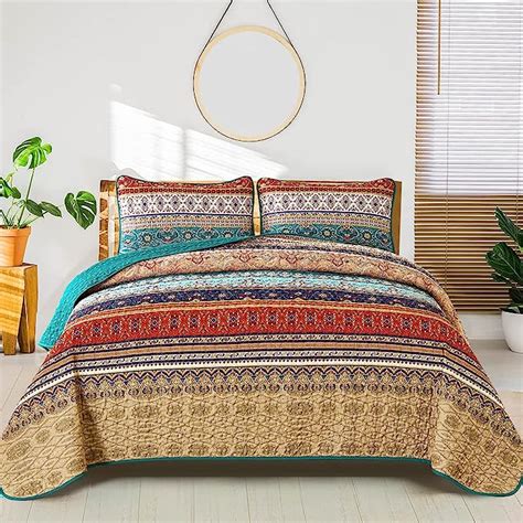 Amazon WONGS BEDDING Boho Full Quilt Set 3 Pieces Green Brown