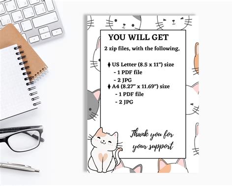 Cute Kawaii Cat Stationery Printable Pdf Cat Lover Letter Writing