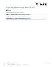 BSBLDR 1 DOC Knowledge Assessment Event 1 Of 2 Criteria Unit Codes