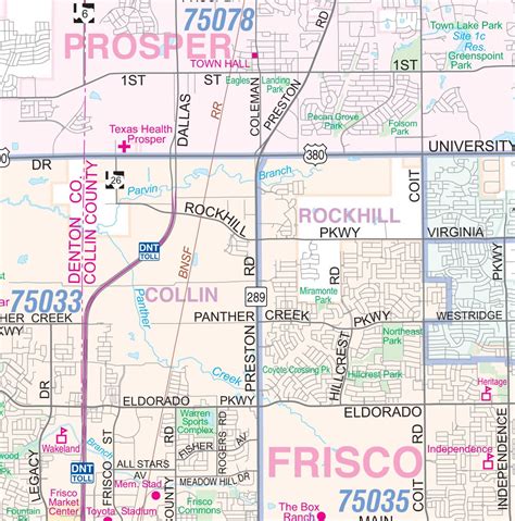 Collin County Tx Detailed Arterial Wall Map 40x36 W Zip Codes Etsy