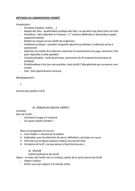 Méthodologie MÉTHODE DU COMMENTAIRE DARRÊT Introducon Accroche