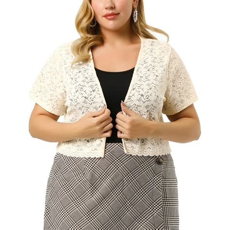 Agnes Orinda Agnes Orinda Womens Plus Size Lace Shrug Bolero Open