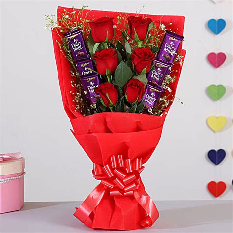 Buy/Send Red Roses Bouquet With Dairy Milk Chocolates Online- FNP