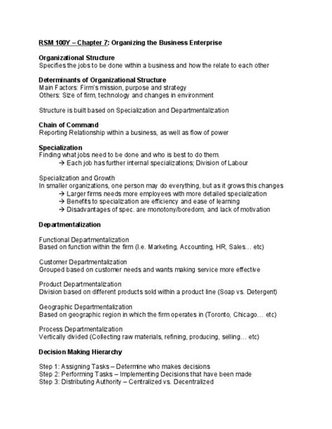 RSM100Y1 Textbook Notes Fall 2011 Chapter 7 Departmentalization