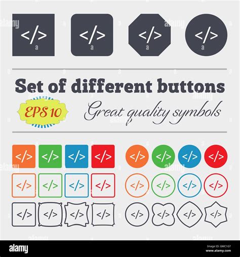 Code sign icon. Programming language symbol. Big set of colorful ...